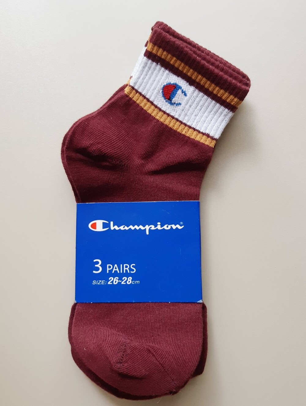 Champion Maroon Crew Socks with White & Gold Stripe - 3 Pack